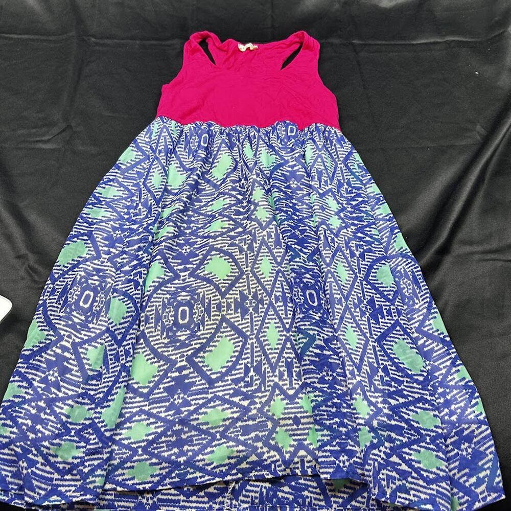 Rachel Kate Women’s Pink Tank Top Dress Size S Blue Patterned Bottom